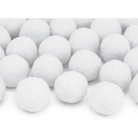 Pompony pluszowe PartyDeco 2cm Białe, 20szt
